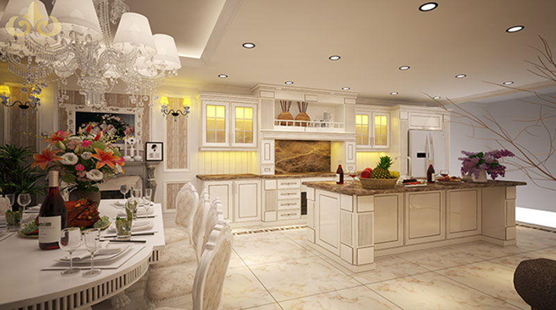 Phòng bếp trang trí theo phong cách cổ điển